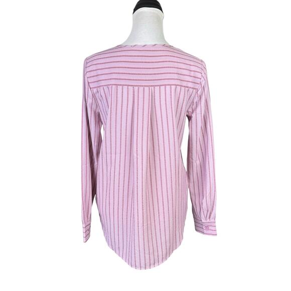 BCBGMAXAZRIA NWT Mauve Pink Monochrome Stripe Long Sleeve Hi Low Wrap Blouse - Picture 4 of 15